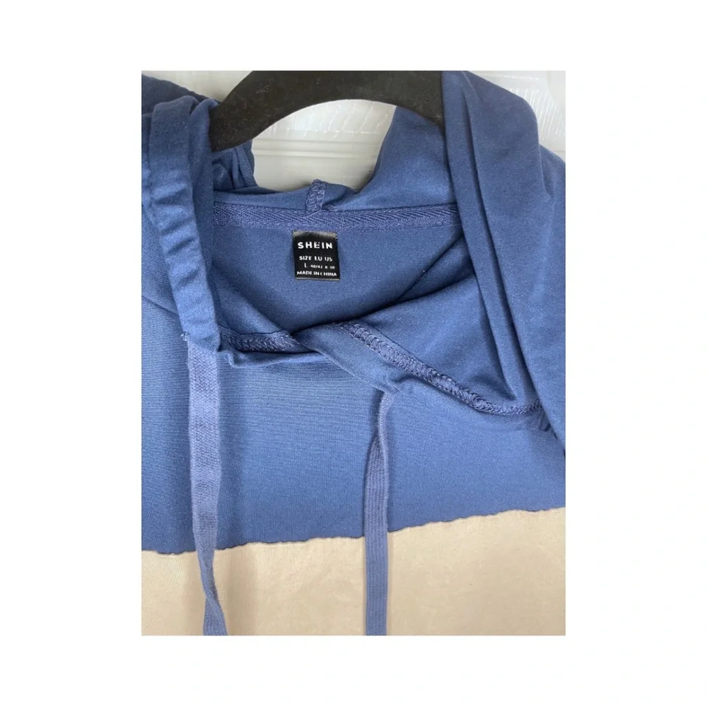 SHEIN Navy Blue Orange and Cream Colorblock Hoodie Jogger Set